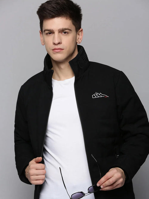 Men Black Solid Western Jacket-LBR-714-Black