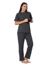 Smarty Pants Women's Cotton Rib Grey Color Round Neck Night Suit