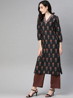 Ahika Women Crepe Black Ethnic Motifs Printed Straight Kurta Trousers And Dupatta Set