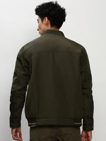 Men Green Solid Casual Bomber Jackets-ZD-3202-Olive