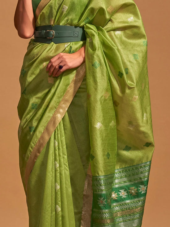 Saree Mall Women's  Blend Light Green Woven Design Designer Saree With Blouse Piece-KANOI362004