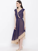 Diagonal double layered dress in Midnight Blue