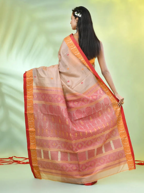 Beige Tussar Silk Saree With Woven Texture Motifs-MA66TUS431820070