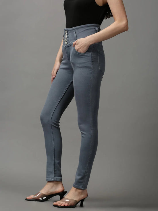 Women's Grey Solid Skinny Fit Denim Jeans-GZ-5284-Grey