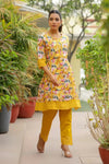 Vaasva Women Yellow Embroidered Printed  Kurta Set With Laced Solid Pants-138-Vaas-Yellow