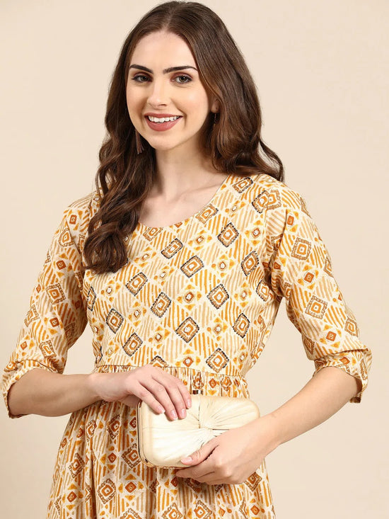 Women's Yellow Printed Kurta Set-SKC-1005-Yellow