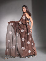 Brown Pure Cotton Soft Saree With Floral Embroidery Work-MA54CT33580094