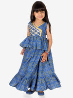 BownBee Girls Pure Cotton Frill Lehenga Choli - Blue