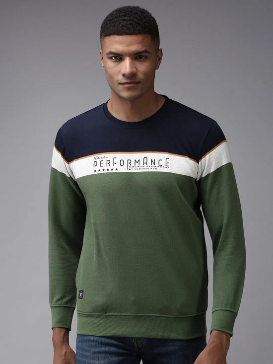 Men Green Colourblock Sweatshirt-OTRS-5-Green