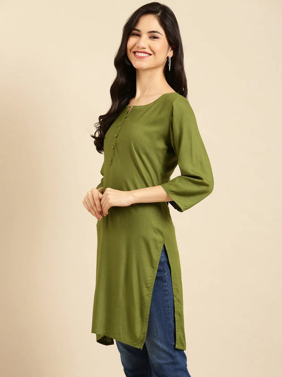 Women's Green Solid Straight Kurti-BGE-612-Green