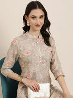 Women Beige Floral Kurta Set-DW-3492-Beige