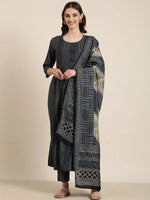 Women Navy Blue Printed Kurta Set-SKC-1023-Navyblue