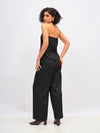 Women Black Twill Front Zip Corset Top With Cargo Pants