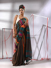 Brown Cotton Saree With Multicolor Stripes-MA55CT06560020