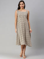 Women's Animal Beige Fit and Flare Dress-AE-9921-Beige