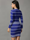 Women's Blue Striped Bodycon Dress-MW-34-Blue