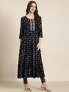 Women Navy Blue Floral Anarkali Kurta-RJF-021-Navyblue