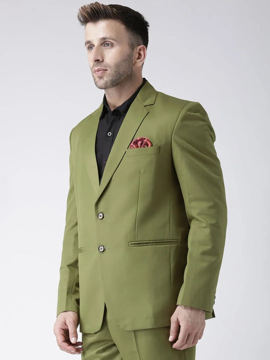 Hangup Men Standard Solid Men Formalwear-ArmyGreenBlazer