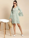 Printed Bell sleeve Dress in Powder Blue