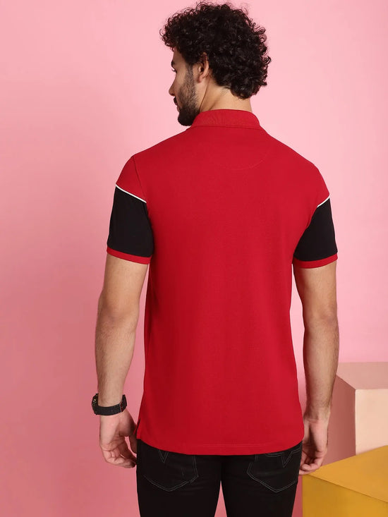 Venitian Men Printed Polo Neck Cut And Sew Cotton Red T-Shirt