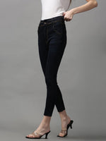 Women's Navy Blue Solid Skinny Fit Denim Jeans-GZ-5190-2-Navyblue