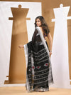 Black Cotton Handwoven Soft Saree With Texture Motifs-MA53CT041490073