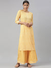 Ahika Women Crepe Yellow Bandhani Printed Straight Kurta Palazzo Set