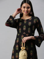 Women's Black Printed Anarkali Kurta-SG11-Black