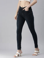 Women's Blue Solid Denim Skinny Jeans-GZ-5158C-Blue