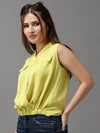 Women's Yellow Solid High-Low Top-AE-10342-Yellow