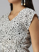 Women's White Polka Dots Top-AE-10214-Whiteblack