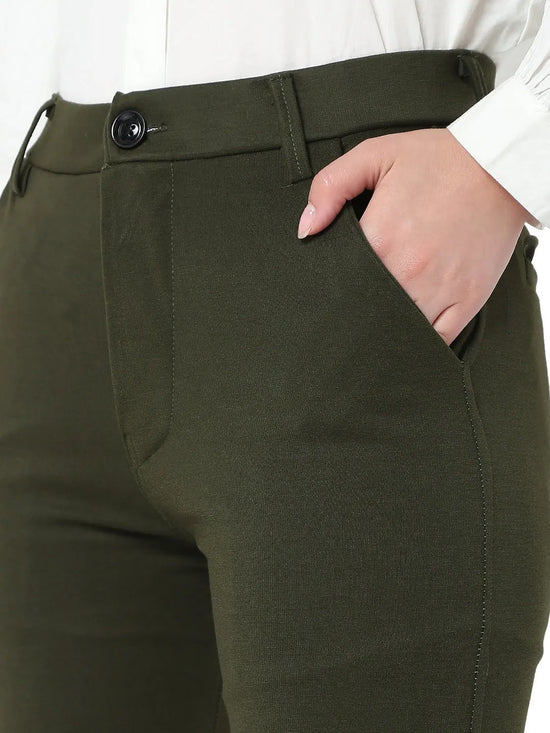 Smarty Pants Women's Cotton Lycra Ankle Length Olive Formal Trouser-SMPT-593D-S