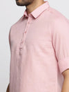 Men Pink Solid Shirt Collar Casual Short Kurta-LAGOM-2014-Pink