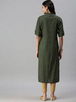 Women's Green Printed Straight Kurta-JC60-Green