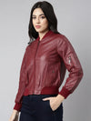 Women Solid Maroon Bomber Jacket-8011-Maroon