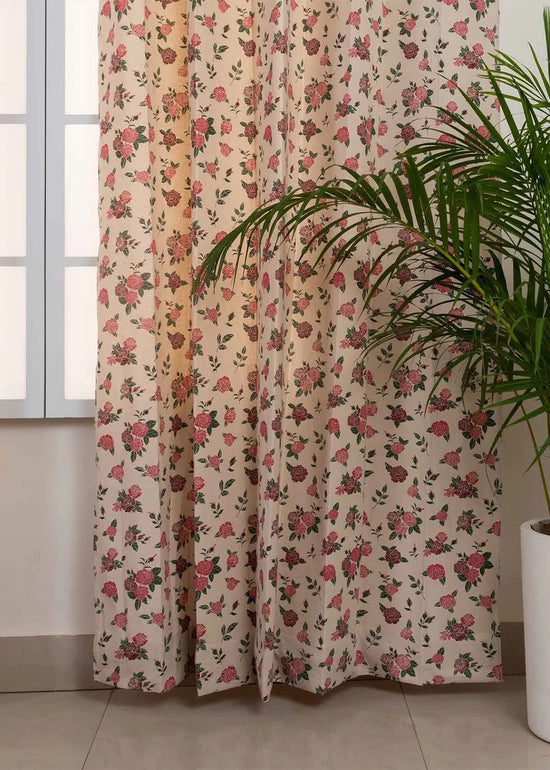 Wild Roses 100% cotton floral curtain for Living room & bed room - Room darkening - Pack of 1-230422077