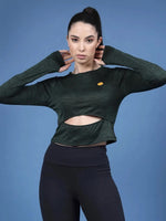 Rigo Solid Full Sleeves Round Neck Slim Fit Women Active Wear Crop Top-WTOP315-1438-L