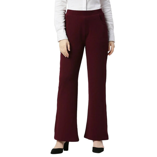 Smarty Pants Women's Cotton Lycra Bell Bottom Wine Formal Trouser