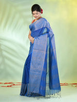 Sapphire Blue Cotton Saree With Zari Borders-MA66BCT43620004