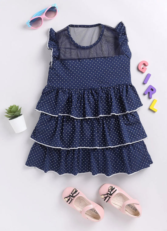 Mimino Indi Baby Girls Midi/Knee Length Casual Dress (Blue, Short Sleeve)