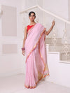 Pink Checkbox Designs Soft Linen Saree With Zari Borders-MA62LN33990025