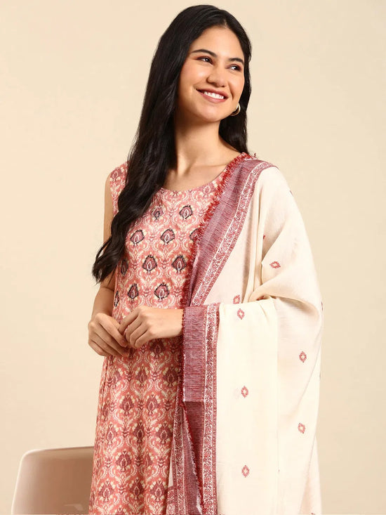 Women's Coral Printed Kurta Set-SKC-836-Coral