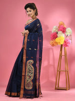 Navy Blue Cotton Blend Handwoven Saree With Paisley Motifs-MA51BCT431270023