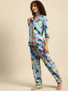 Shirt Pyjama nightwear set in Aqua Blue Print