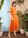 Women Orange Comfort Fit Crop Shirt With Skirt