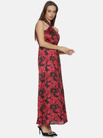 Floral Red Halter Maxi Dress-17298