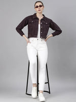 Women Violet Solid Denim Jacket-GZ-5598A-Violet