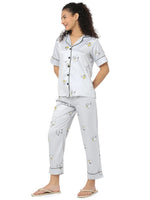 Smarty Pants Women's Silk Satin Grey Color Snoopy Print Night Suit