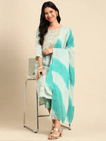 Women's Sea Green Printed Kurta Set-RF-1949-Seagreen