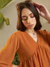 Women Rust Dobby V-Neck Peplum Top